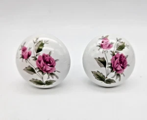 2 Vintage Drawer Pulls Knobs ~ Ceramic with Roses ~ Approx. 1 3/8" wide x 1" T - Picture 1 of 5
