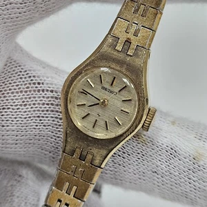 Vtg Seiko Ladies 17mm Watch Dial Gold Tone Mechanical Windup 1100-0639 - Runs - Picture 1 of 8