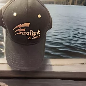 Otto's Brushed Cotton "First Bank & Trust" 6-Panel Baseball Cap Blk/Khaki - Picture 1 of 4