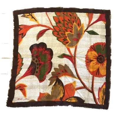 BUFANDA CUELLO VINTAGE ANNE KLEIN NARANJA FLORAL 34" CUADRADA 100% LANA HECHA EN JAPÓN Foto 1 de 2