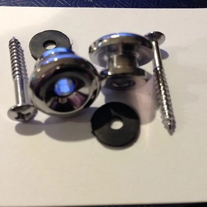 2x Guitar Oversize Strap Buttons Quality Chromed with Screws + Shield Washers. - Picture 1 of 4