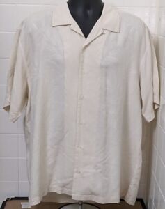 TOMMY BAHAMA 100% Silk Mens XL/TG Cream Hawaiian Tan Short Sleeve Shirt 