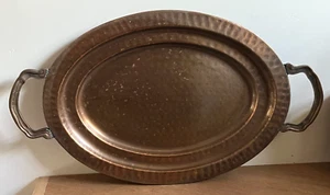 Large Oblong Hammered Copper Platter Tray w/ 2 Handles Decor 20” Oval - Picture 1 of 3