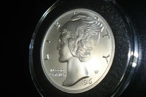1916 Mercury Dime Style 2 oz .999 Silver 39 MM Round Proof Like Bullion - Picture 1 of 3