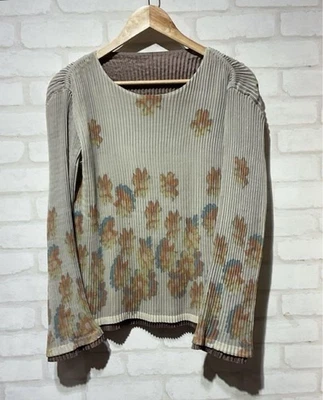 USED ISSEY MIYAKE PLEATED FLORAL PRINT TOP, LONG SLEEVES, MADE JAPAN ACCEPTABL - Image 1 of 4