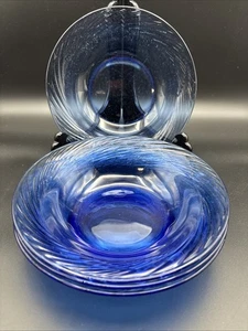 Vtg Set Of 4 PYREX Swirl Pattern Cobalt Blue Glass Swirl Soup Cereal Bowl 7.5” - Picture 1 of 5