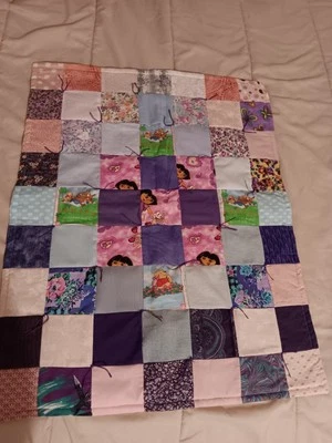 Handmade Baby Quilt Dora The Explorer Winnie-The-Pooh Blue Backing 29" x 23" - Image 1 of 4