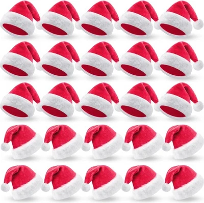 20 Pack Bulk Plush Santa Hats for Adults Christmas Holiday Party Costume - Image 1 of 4
