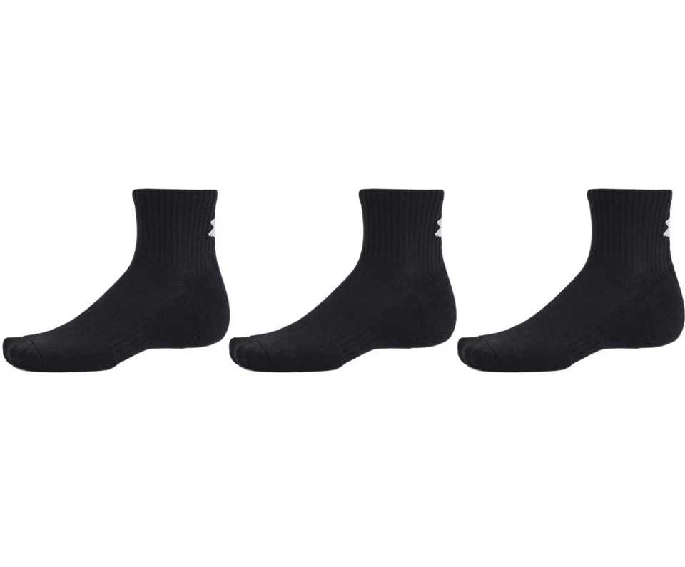 3 Pairs Under Armour UA Training Cotton QUARTER Mens BLACK Socks LARGE (8.5-13) - Image 1 of 1