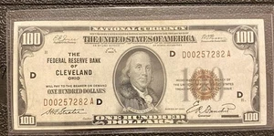 1929 100 federal reserve bank note Cleveland UNC!!!! - Picture 1 of 2