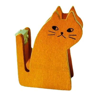  Retro Wooden Tape Holder Office Child Cat Desk Dispenser Desktop Cute - Imagen 1 de 4