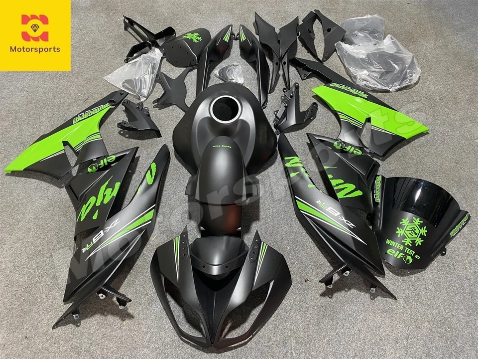Black Green Fairing Kit for 2009-2012 Kawasaki Ninja ZX6R 636 ABS Injection Body Foto 1 de 4