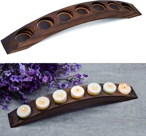 Portacandele Tealight a ponte lungo in legno, 7 fori - colore rustico  - Foto 1 di 4