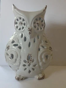 Portavelas Pier 1 Imports Búho Blanco Cerámica Tealight Esmalte Antiguo Perforado  - Imagen 1 de 6