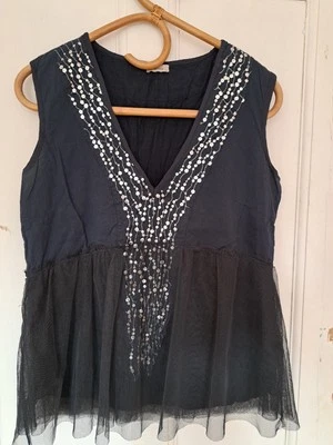 Blusa/Top Noa Azul Marino Detalle Lentejuelas y Tul Talla XL Festival Vacaciones Foto 1 de 4