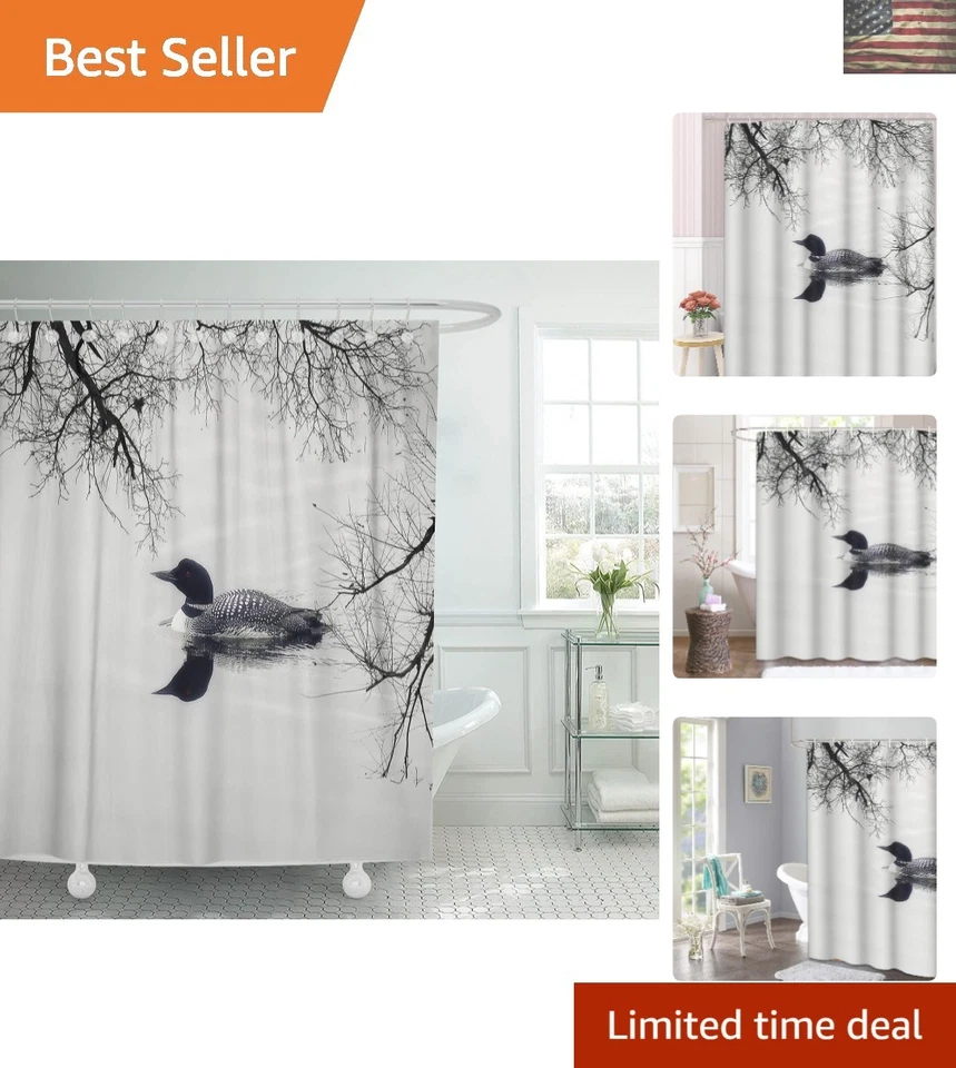 Cortina de Ducha Art Deco Blanco y Negro Loon Lake - Impermeable y Elegante 72"x72" Foto 1 de 4