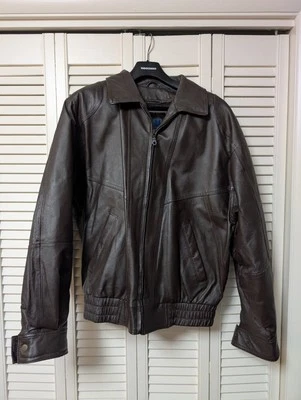 Винтажная мужская кожаная куртка-бомбер Town Craft с подкладкой на молнии - Изображение 1 из 4