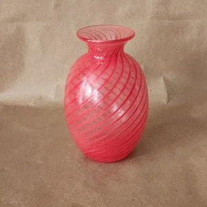 Vintage Small Semi Clear Pink Swirl Hand Blown Glass Bud Vase with Pontil - Picture 1 of 17