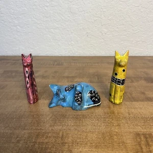 Vintage Hand Carved Stone African Cat Soapstone Figures Figurines Lot Of 3 - Picture 1 of 15