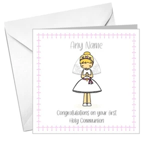 Cute PERSONALISED 1st First Holy Communion Card Daughter Granddaughter Niece - Picture 1 of 13