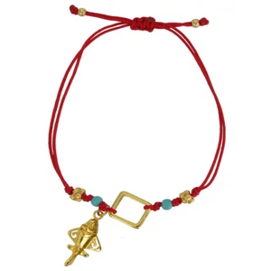 Estilo Bohemio Cordón Rojo Neón y Brazalete Ajustable Chorro Dorado - Imagen 1 de 2