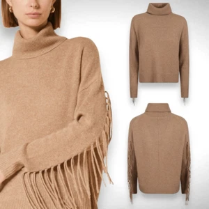 360 Cashmere Hudson Fringed Turtleneck Pullover Sweater Tan Size Large NWOT - Picture 1 of 10