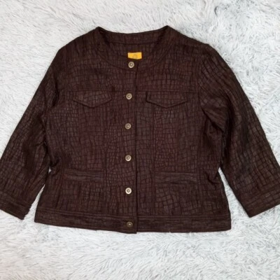 Ruby Rd. Chaqueta Mujer 10 Marrón Texturizado Bolsillos Abotonables Ligera Informal Foto 1 de 4