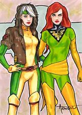 Marvel Sketch Card X-Men Rogue and Phoenix by Arwenn Necker Original Art ACEO