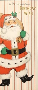 Vtg Birthday Greeting Card Jolly Santa Wishing You Happy Christmastime Birthday - Picture 1 of 4