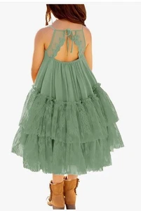 Girls Boho Lace Backless Long Party Dress 14 Years Light Green - Picture 1 of 9