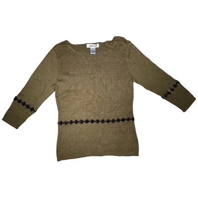 Suéter Top Para Mujer Alfani 100% Seda Con Cuentas Manga Larga Talla M Foto 1 de 4