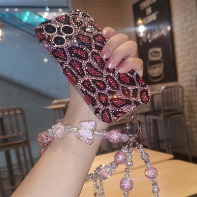 Funda con estampado de guepardo rosa diamante brillante para iPhone 17 16 15 14 13 12 11 X Pro Max Foto 1 de 4