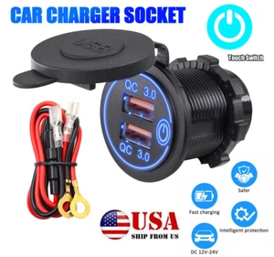 12V Car Cigarette Lighter Socket Dual QC 3.0 USB Port Fast Charger Power Adapter - Picture 1 of 16