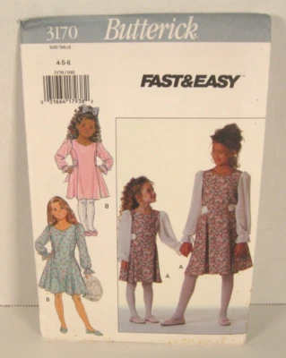 Butterick Fast & Easy 3170 Fitted & Flared Dress Girls' 4-5-6 Pattern Uncut - Image 1 of 3