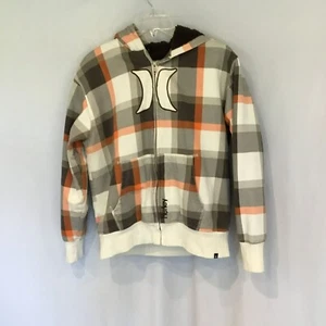 Hurley Youth Heavy Zip Up Hoodie Lined Orange, Cream, Brown Size L 14-16 - Picture 1 of 9