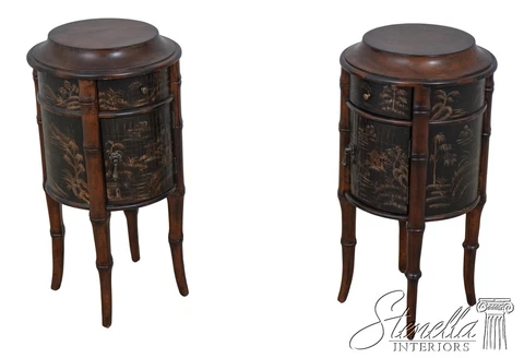 60196EC: Pair ETHAN ALLEN Chinoiserie Decorated Occasional Tables Cover