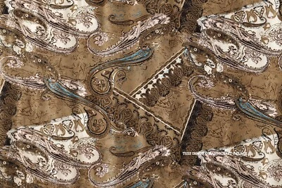 Tecido de algodão natural indiano feito à mão estampado à mão costura paisley marrom 3 jardas - Imagem 1 de 4