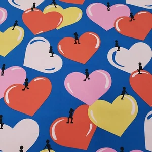 Große Valentinstag Herzen auf blauem Polycotton Stoff 58" Meterware hören Luftballons - Bild 1 von 5