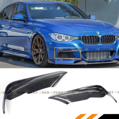 FOR 2012-18 BMW F30 F31 CARBON FIBER FRONT BUMPER UPPER TRIM AIR VENT COVER FANG - Image 1 of 4