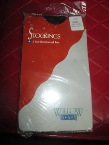 Paquete de 2 medias vintage WILLOW BAY NEGRAS de nailon sin costuras - talla única - década de 1990 - Imagen 1 de 2