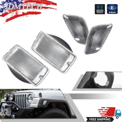 For 1997-2006 Jeep Wrangler TJ Clear Bumper Signal Fender Side Marker Light 4PCS - Image 1 of 4