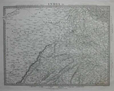 INDIA IX, DELHI, JAIPUR, RAJASTHAN, mapa antiguo original, SDUK 1844 Foto 1 de 4