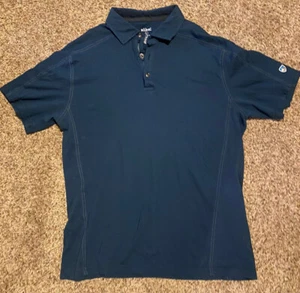 MINT Kuhl Wayfarer Wildfibre 100% Organic 1/4 Button Short Sleeve Men Sz L Blue - Picture 1 of 2