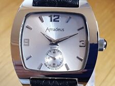 Mens Retro Classic Black Leather Amadeus AM00252 Silver Analogue Quartz Watch