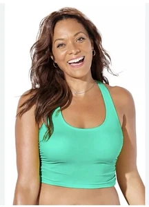 Swimsuits for All Green Cropped Ruched Racerback Tankini Swim Top Sz: 20 NWT - Picture 1 of 9