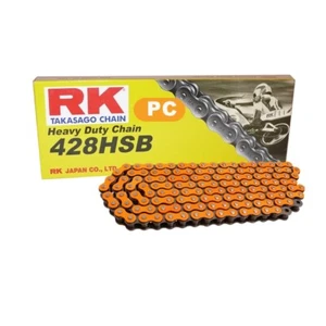 Motorrad Kette in NEON ORANGE RK PC428SB mit 138 Rollen und Clipschloss offen - Bild 1 von 1