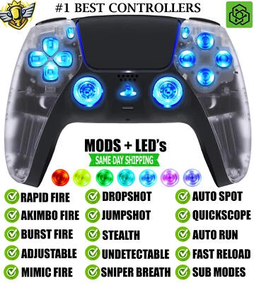 SONY Clear Silent Modz LED Lights Rapid Fire Modded Wireless Controller for PS5 & PC