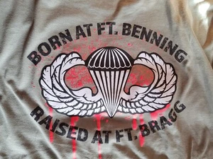 Born At Ft. Benning, Raised At Ft. Bragg 82nd Airborne Shirt Blood Wings Sz XXL - Picture 1 of 7