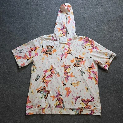 Quacker Factory Jacket Womens Size XL White Orange Butterfly Rhinestone Hoodie - Image 1 of 4