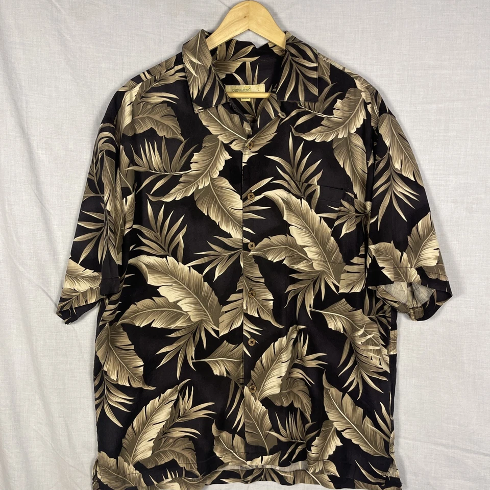 Camisa de campamento vintage Joseph & Feiss grande gris carbón cuello lazo hawaiana Foto 1 de 4